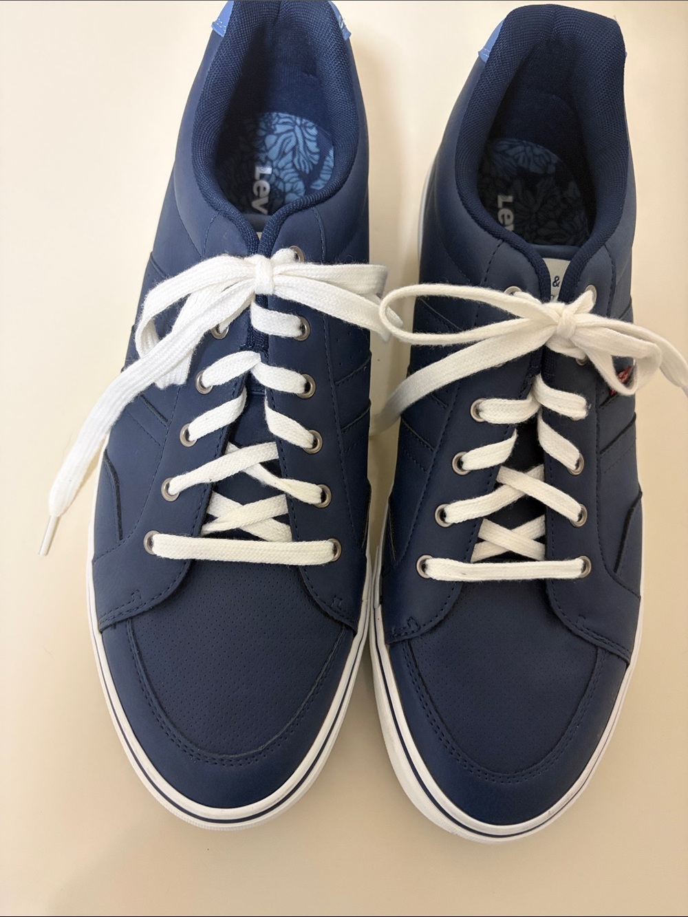 Levi's Men's Navy Boaters Low-Top Lace-Up Sneakers with White Laces.